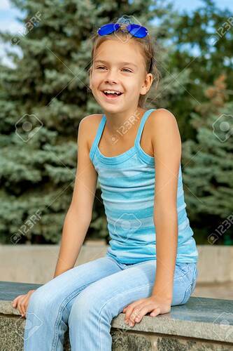 Portrait Cute 8 Years Old Girl With Sunglasses. Outdoors. Stock Photo,  Picture And Royalty Free Image. Image 33099892.