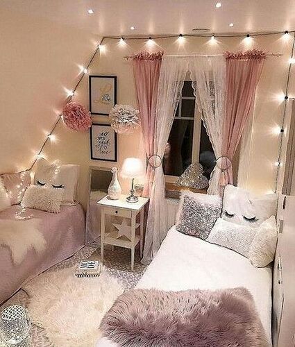 bedroom with fairy lights