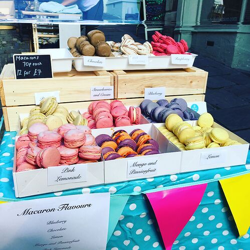 Macaron market stall display last month at Frome Market | Macarons, Mango  lemonade, Stall display