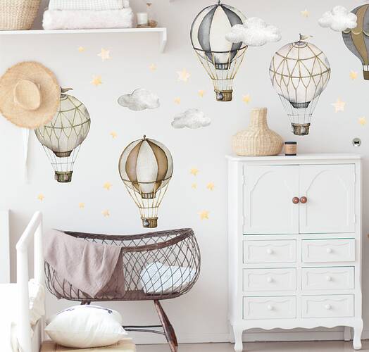Retro Hot Air Balloons Nursery Wall Decals Watercolor Clouds | Etsy