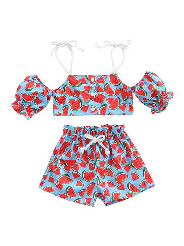 Bebiullo Summer Kids Girls Watermelon Print Clothes Off Shoulder Crop Tops  Shorts Toddler Girl Outfit Set 2pcs Blue 5-6 Years - Walmart.com